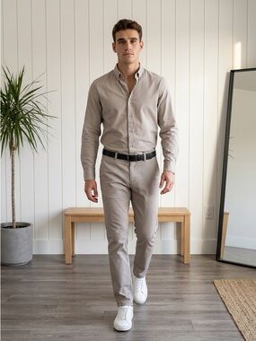 Men's Taupe Chinos with Clean Slim Cut
